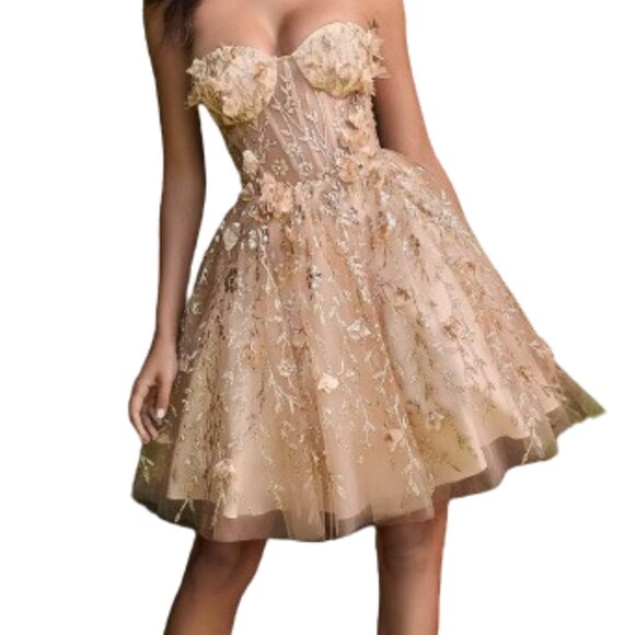 Dresses & Skirts - NWT Ladivine 9243 Floral Applique Homecoming Dress Champagne Size 2X